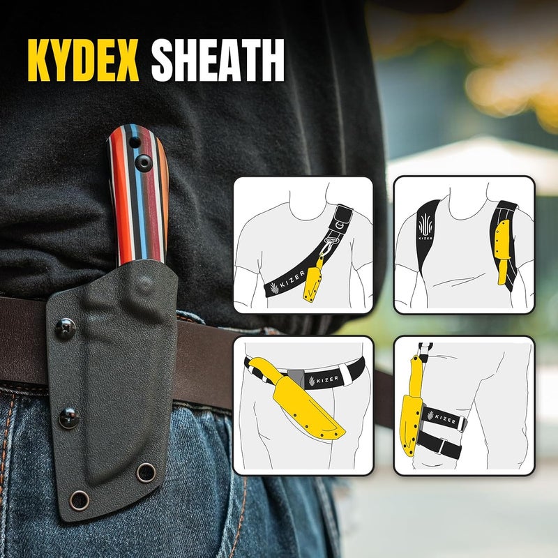 KIZER Deckhand Fixed Blade Knife with Sheath, D2 Blade Camping Knife G10 Handle, Fixed Blade EDC Knives for Men Women, Outdoor Hunting Hiking Survival Knives 1062M3 - Image 5